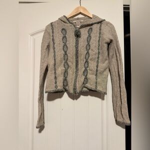 Vintage Free People Cream wool Knit Zip-Up Cardigan